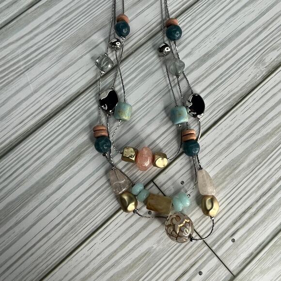 Chico's Women's Silver Beaded Layered Custom Jewelry Necklace NWT - Picture 2 of 4